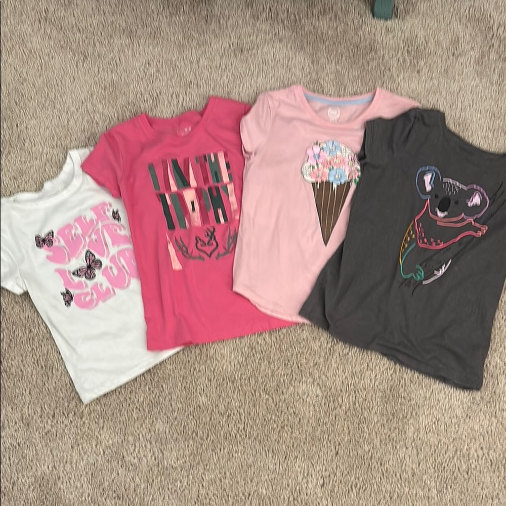 Girls' Graphic T-Shirts Set - Pink, White, Gray